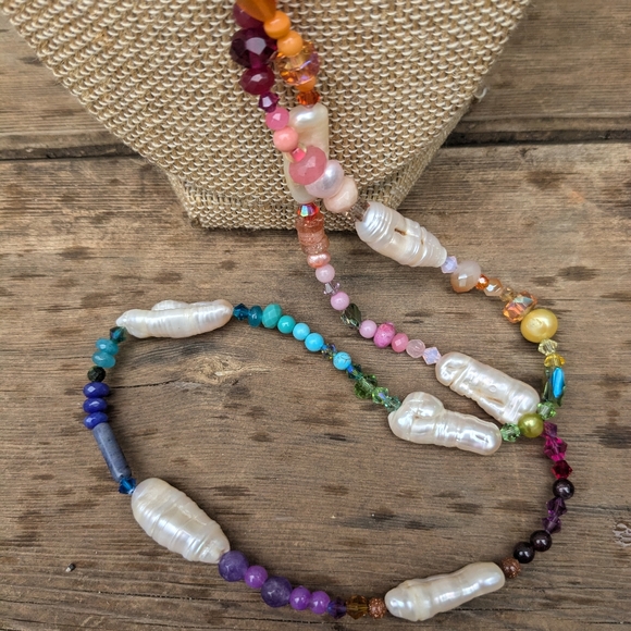 Long Colorful Pearl Gemstone Necklace - Picture 4 of 15